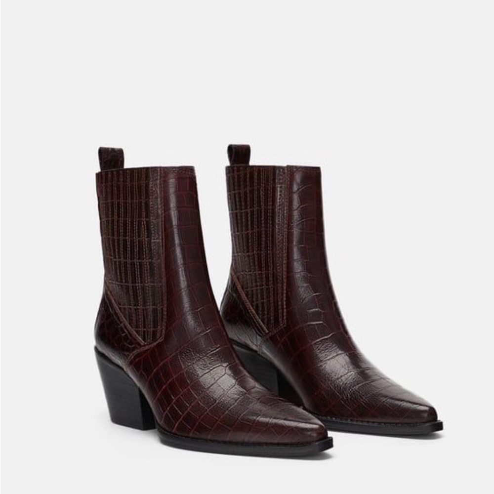Zara Animal Print Croc Ankle Boot Size 7.5/Euro 38